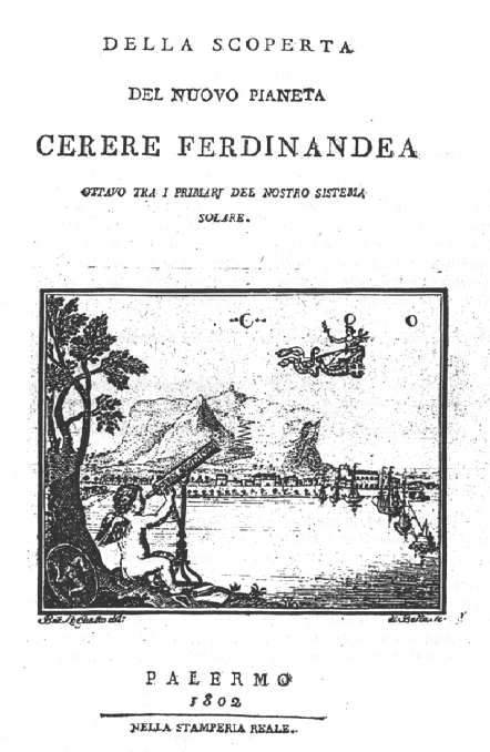 Frontespizio Della scoperta del nuovo pianeta Cerere Ferdinandea
